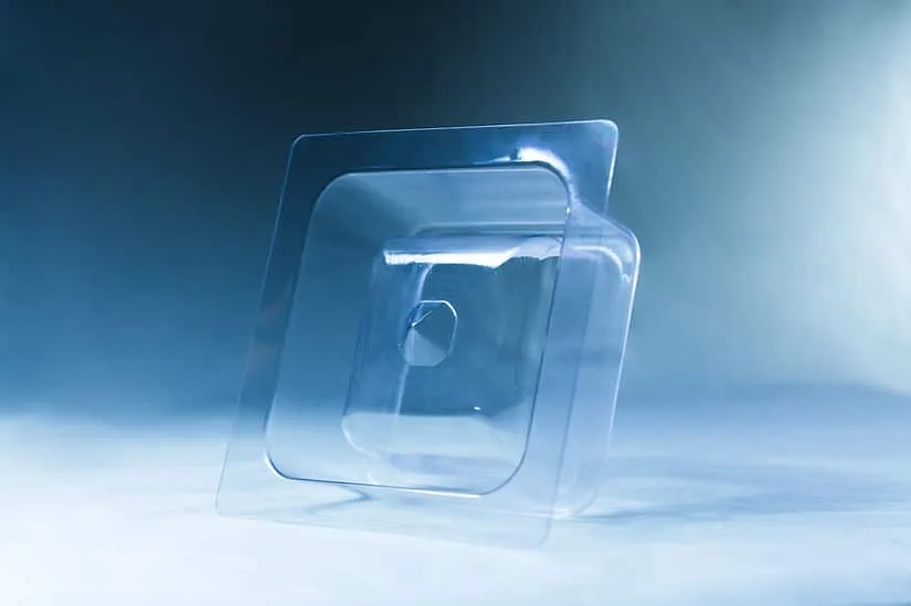 The Mycelium Mould Growth Form - Plant Pot Heavy Duty (Reusable) is displayed on a flat surface with a blue gradient background, its clear plastic design inspired by natural mycelium mould growth patterns.