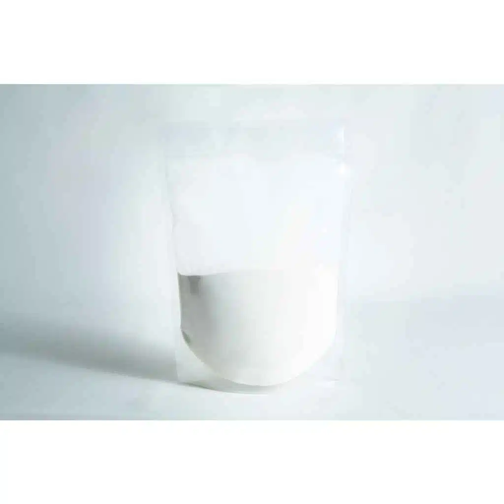 A clear, resealable plastic pouch containing Agar Mix MYAG Antibacterial Malt Extract Yeast white powder is displayed on a plain white background.