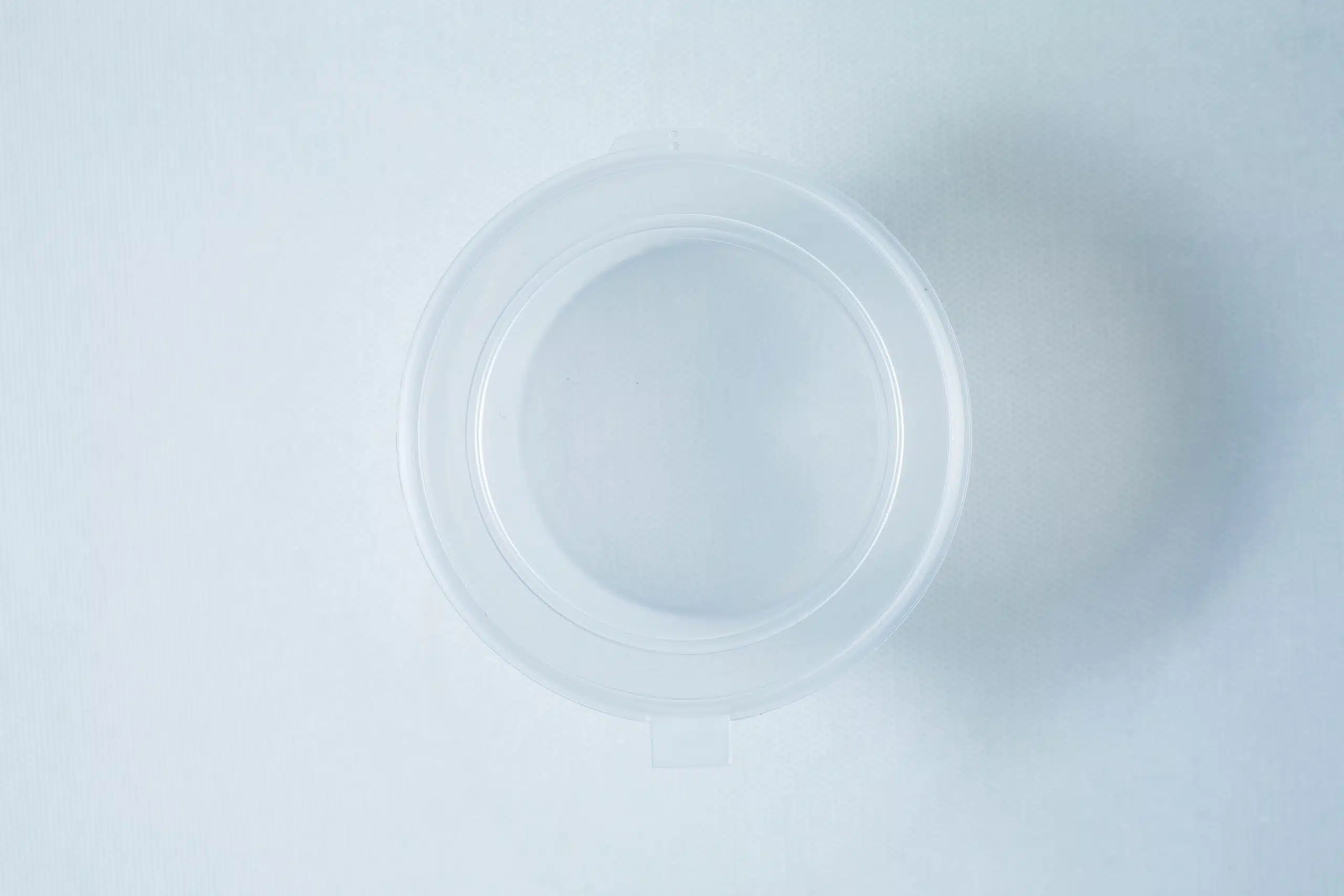 A clear, round plastic lid for the Agar Container—Alternative to Petri Dish 50 x 100ml is shown from above on a white background.