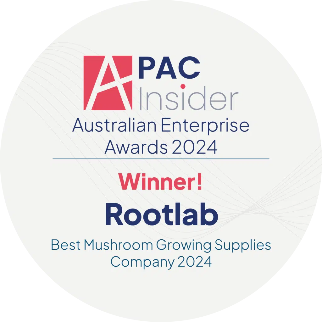 Award badge: Rootlab wins Best Mushroom Growing Supplies Company 2024 at the Australian Enterprise Awards.