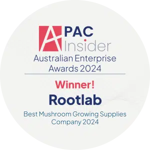 Award badge: Rootlab wins Best Mushroom Growing Supplies Company 2024 at the Australian Enterprise Awards.