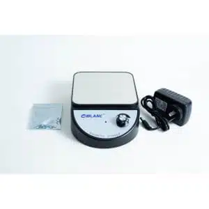 The Magnetic Stirrer Ciblanc 3500rpm, featuring a control knob, power adaptor, and accessory packet, is displayed on a white background—perfect for those seeking to purchase or upgrade their stirring machine.