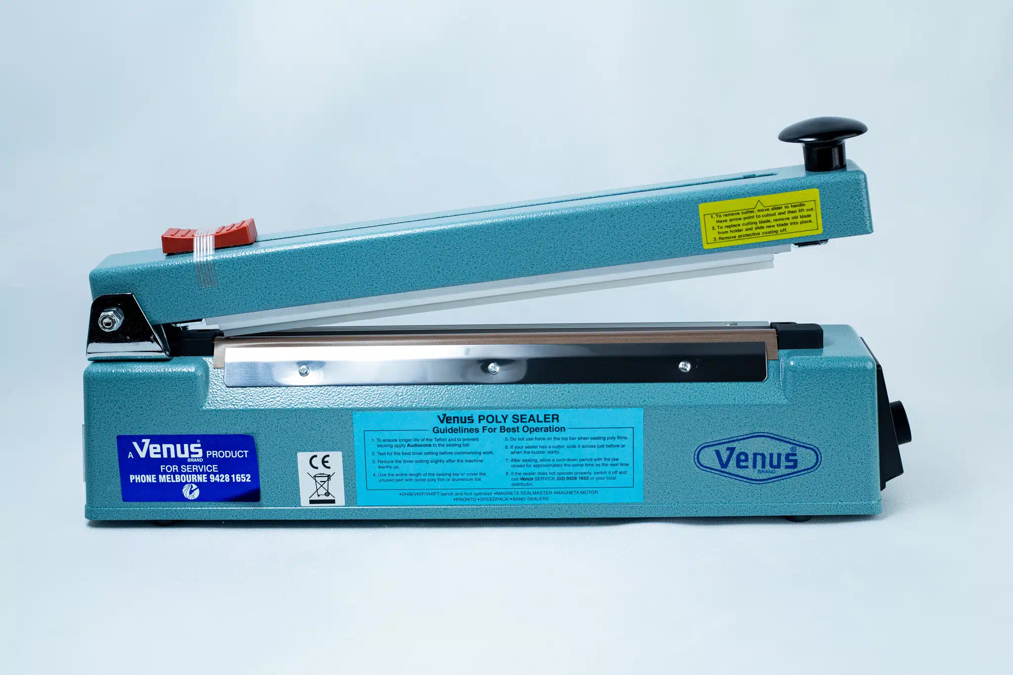 Heat Sealer 30cm Seal Width 5mm with cutter 1 A Heat Sealer 30cm Seal Width 5mm with cutter and a raised sealing arm is shown on a white background.