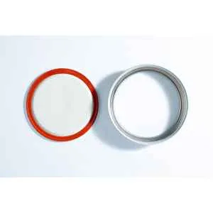 The Self-healing injection port & Air Vent Filter-3M, with a metal ring, are displayed side by side on a white surface.
