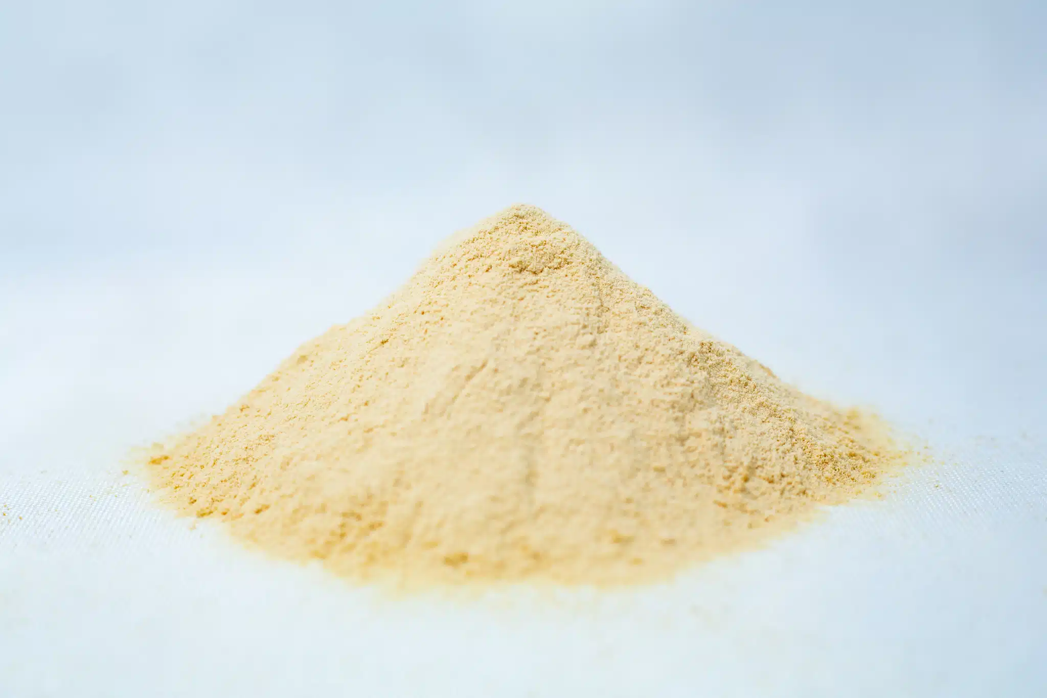 Mycological Soy Peptone to use in Agar Media| Microbiology | Lab grade 1 A small mound of fine, light yellow Mycological Soya Peptone powder for agar media use in microbiology labs rests on a white surface against a soft, blurred background.