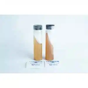 Two test tubes with different brown liquids, used for preparing Slants—Replacement for agar Petri dish, plus two Parafilm M laboratory film sheets displayed on a white background.