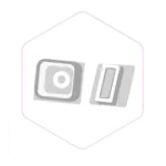 Minimalist drawing of a square power button and a rectangular switch inside a hexagon on a light background—perfect for those passionate about efficient setups, from tech to Mushroom Supplies Australia.