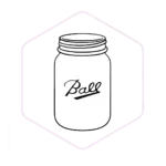 Black and white outline of a Ball mason jar inside a light hexagonal border, ideal for showcasing Mushroom Supplies Australia or mushroom growing supplies on a clean white background.
