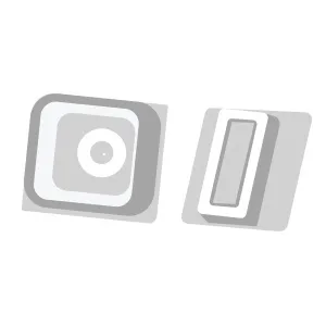 A greyscale illustration of a doorbell button and a doorbell chime on a white background.