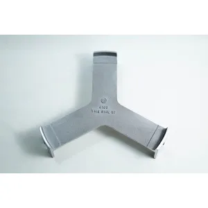 Grey metal Y-shaped object with THIS SIDE UP 4180 stamped in the centre, on a plain white background.