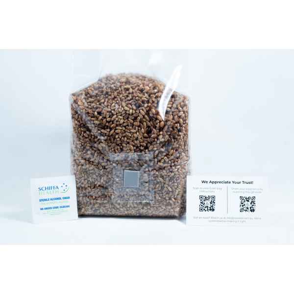 Pre sterilised 2Kg rye mushroom grains w_inj port and air-filter and alcohol swaps