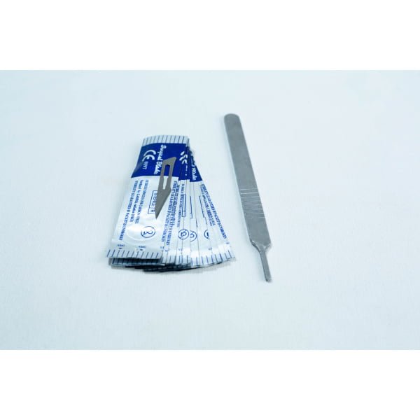 Scalpel and sterile blades inside packet