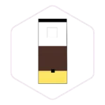 A minimalistic illustration of a layered coffee in a takeaway cup, inside a hexagon outline on a white background—perfect for fans of café style and those interested in mushroom farming supplies.