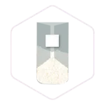Stylised container with white granules inside, shown in a hexagon outline—perfect for showcasing essential mushroom growing supplies on a light background.