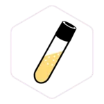 A test tube with a black cap containing yellow liquid and bubbles, shown on a hexagonal background—perfect for those seeking quality mushroom growing supplies in Australia.