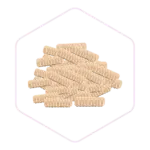 A pile of beige, rectangular chewable tablets arranged on a white background with a light pink hexagonal outline, perfect for those seeking quality mushroom supplies or Mushroom Supplies Australia.