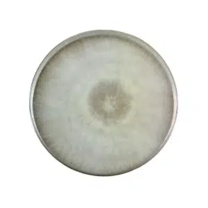 A round ceramic plate with a gradient pattern in soft grey and beige tones.