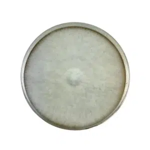 A round petri dish with dense white mould or fungal growth covering the entire surface.