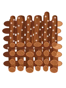A woven wooden fence made of logs with visible knots and white spots, perfect for creating a rustic look or sourcing natural materials from Mushroom Supplies Melbourne.