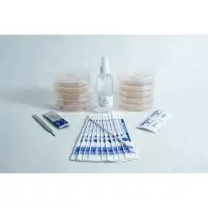 The Spore to Agar Transfer Kit includes sterile petri dishes, scalpel, swabs, spray bottle, and alcohol wipes, all displayed on a white background.