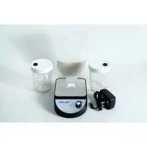The Liquid Culture Kit with Jar, Magnetic Stirrer and LC Mix includes two jars, a clear pouch of LC mix powder, a magnetic stirrer, and a power adaptor—all shown on a white background.