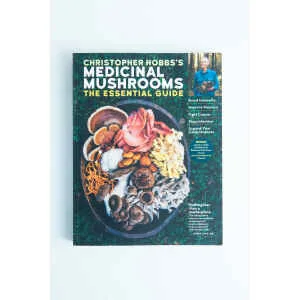 Book cover of Medicinal Mushrooms The Essential Guide by Christopher Hobbs, featuring a bowl filled with assorted mushrooms.