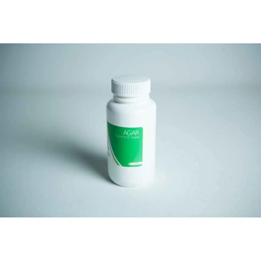 A white plastic bottle with a green label displaying "Plant Cell Tissue Culture Starter Kit" on a plain white background.