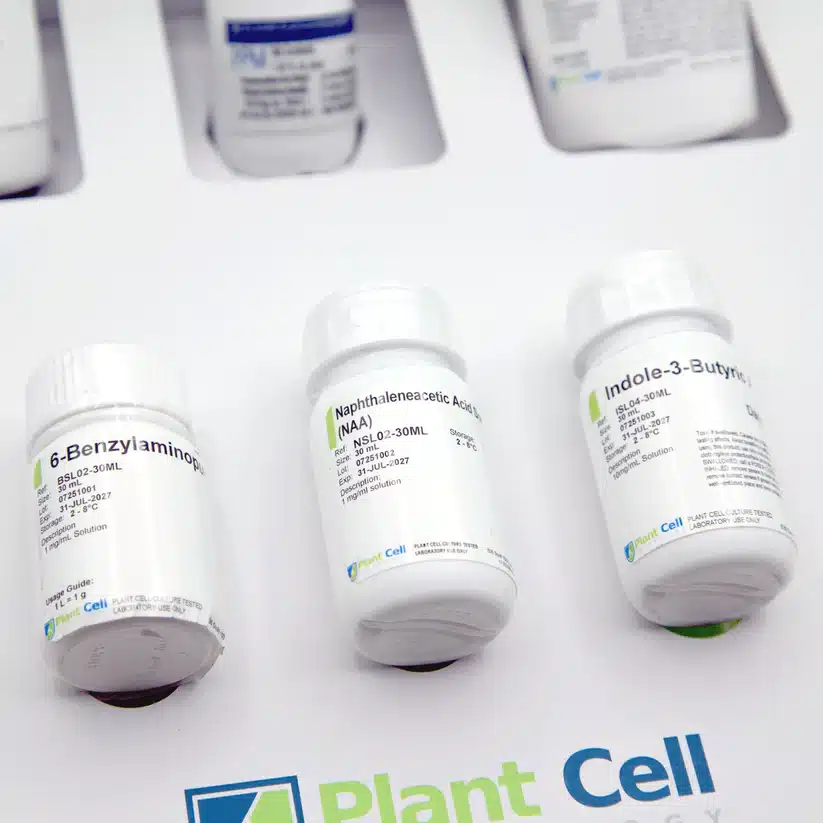 Plant Cell Tissue Culture Starter Kit 3 Three white bottles labelled with the Plant Cell logo are displayed on a white surface, featuring the Plant Cell Tissue Culture Starter Kitโideal for starting your tissue culture journey.