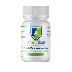 White bottle labelled Plant Cell Plant Preservative Mixture (PPM™), 30 mL, for Plant Tissue Culture Media by Plant Cell Technology.