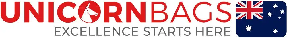 Unicorn Bags logo with Australian flag and the tagline Excellence Starts Here in bold letters, highlighting premium unicorn mushroom grow bags for top-quality results.