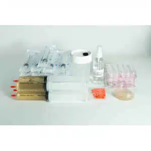 Liquid culture to Liquid Culture Expansion Kit with syringes, spray bottle, petri dish, and plastic containers displayed on a white background.