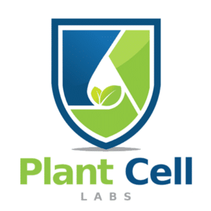A blue and green shield logo with a leaf and water droplet, labelled Plant Cell Labs, represents innovation in plant science with products such as Lloyd & McCown's Woody Plant Basal Medium (WPM).