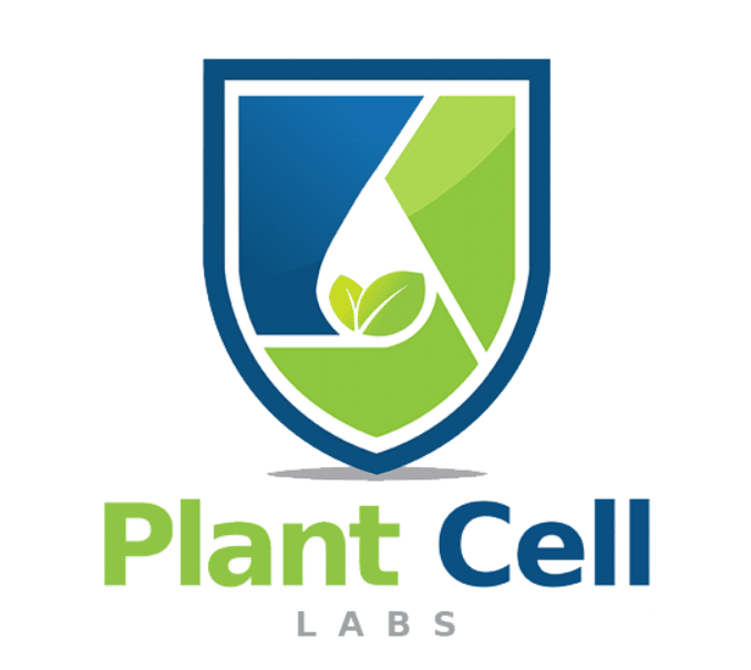 A blue and green shield logo with a leaf and water droplet, labelled Plant Cell Labs, represents innovation in plant science with products such as Lloyd & McCown's Woody Plant Basal Medium (WPM).
