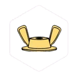 A yellow wingnut with upright wings on a white background, outlined by a faint hexagon—ideal for organising your mushroom growing supplies or other essentials from Mushroom Supplies Australia.