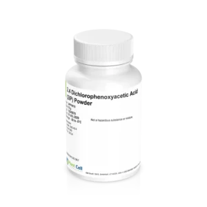 White bottle labelled Plant Cell Thidiazuron Solution (TDZ) 100 ml (Copy) on a plain background. Often used with Dichlorophenoxyacetic Acid (2,4-D) Powder in plant tissue culture applications.