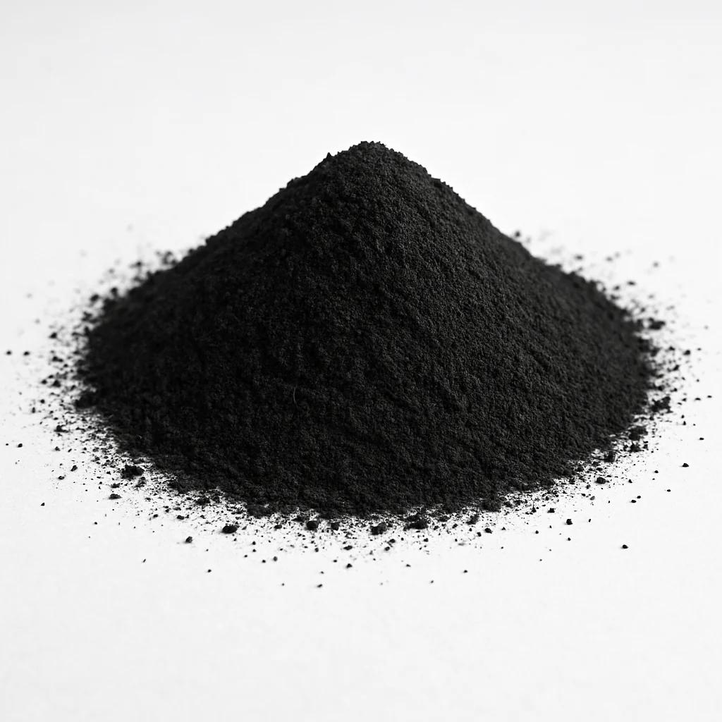 Plantcell Activated Charcoal 2 A small mound of Plantcell Activated Charcoal powder rests on a white surface.