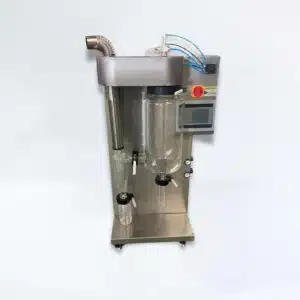 The Spray Dryer 2L Glass features a 2L glass chamber, user-friendly control panel, and a durable metal base with wheels for easy manoeuvrability.