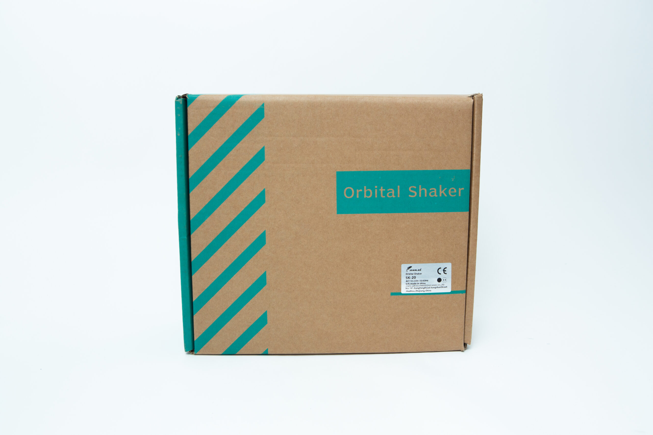Laboratory Orbital Shaker | 200RPM | 220V | AU Plug 9 Brown cardboard box labelled Orbital Shaker with teal stripes on a plain white background.