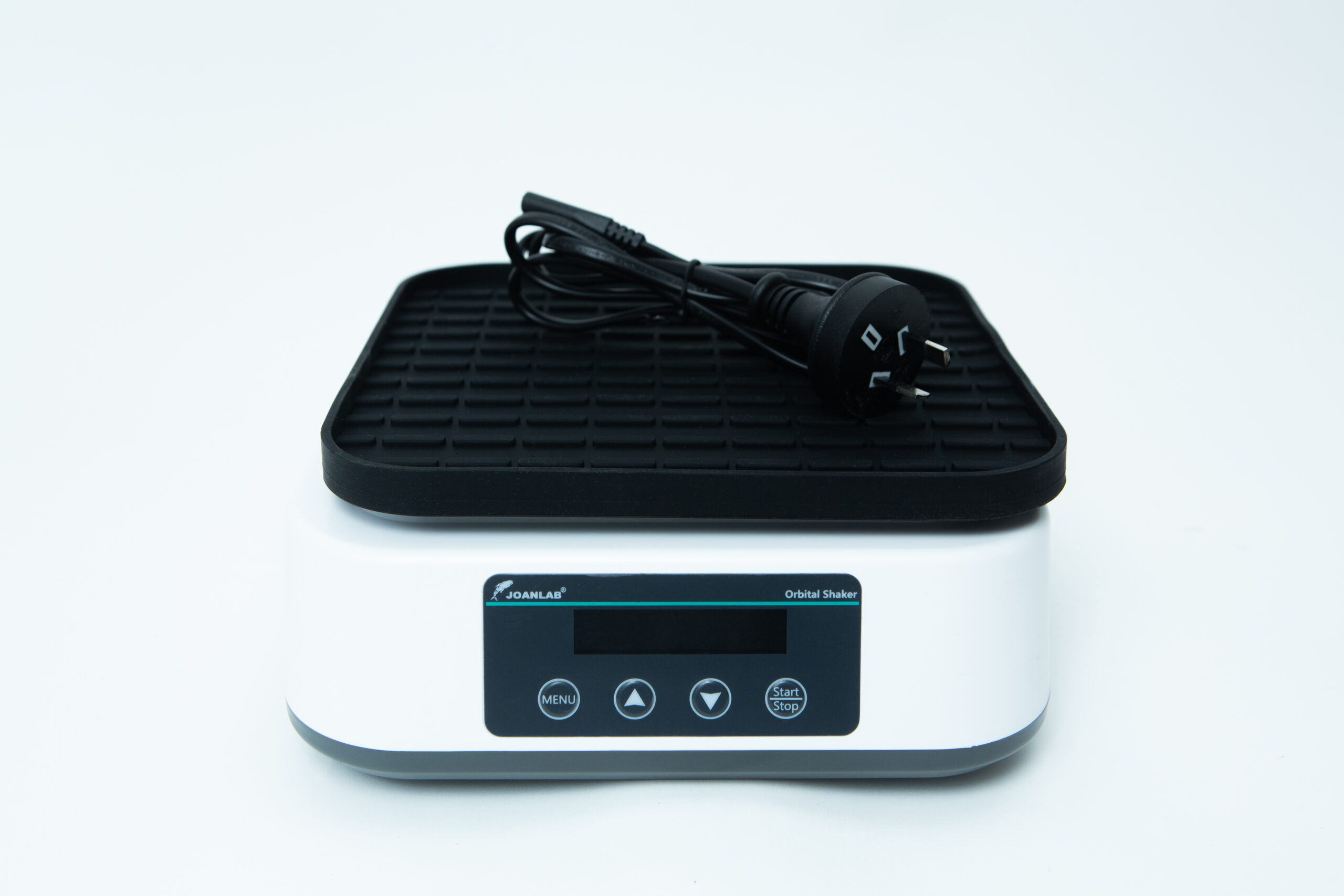 Laboratory Orbital Shaker | 200RPM | 220V | AU Plug 1 A digital laboratory orbital shaker with a power lead placed on top, on a white background.