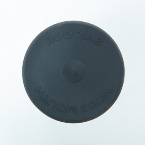 Home 15 Black circular rubber lid for Silicone Mason Jar | Wide Mouth, featuring ROOTLAB and WIDE MOUTH embossed on top, designed to fit wide mouth jars.