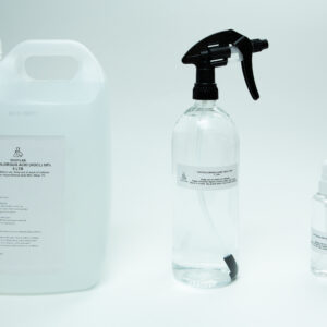 Home 20 Three clear spray-top containers in varying sizes, each labelled "Hypochlorous Acid (HOCL) | PPM 40," are displayed on a white background.