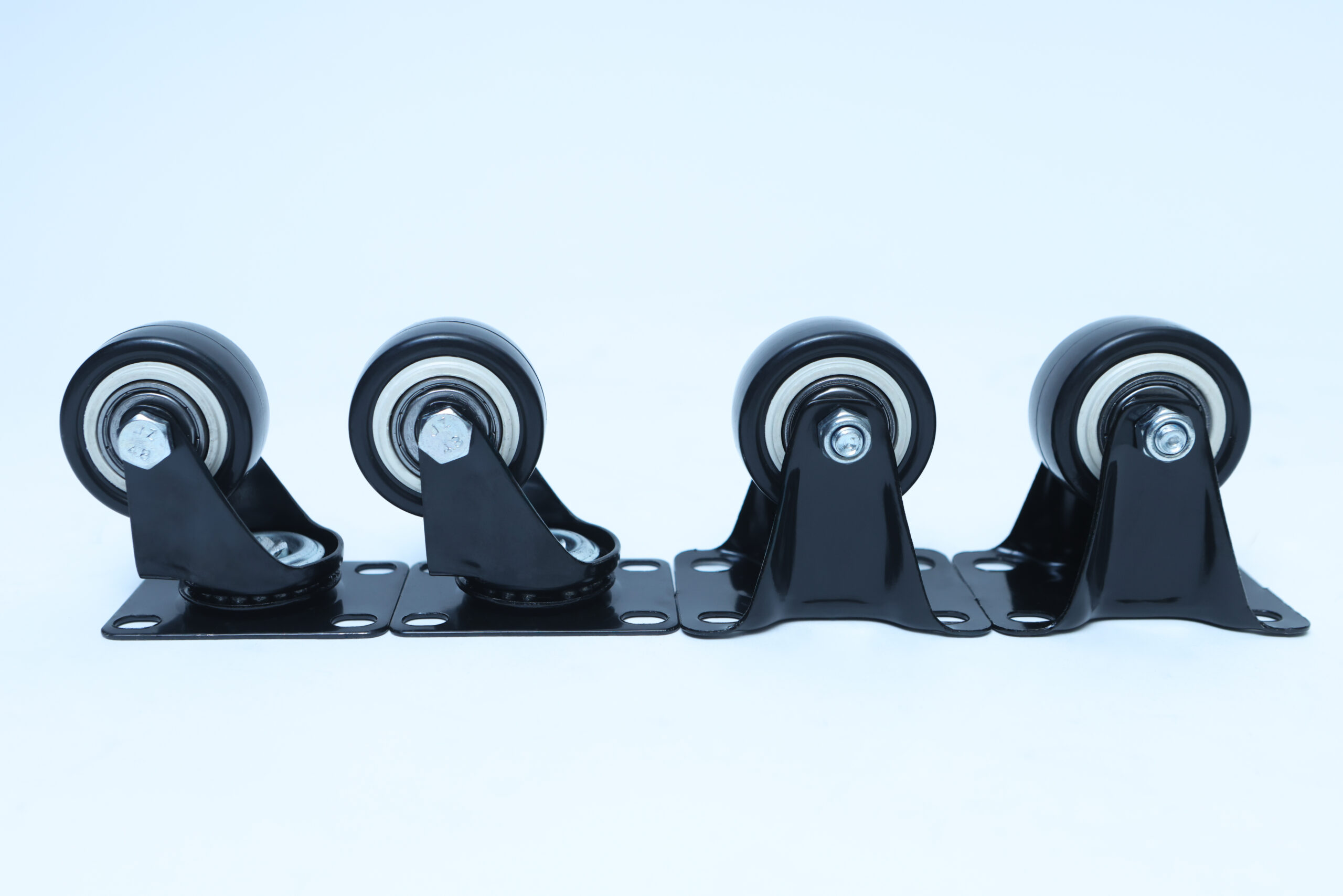 Industrial Heavy duty Ultrasonic Fogger 15L/H, Humidifier (AU 220V) 8 Four black metal castor wheels are lined up side by side on a white background.