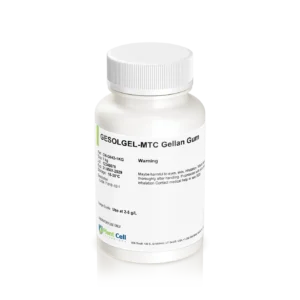 Home 19 White plastic bottle labelled Plant cell Gesolgel-MTC-Gellan gum (High Acyl) 100g with warning text, on a white background. This high acyl gellan gum is designed for plant cell culture applications, providing clarity and consistency in various formulations.