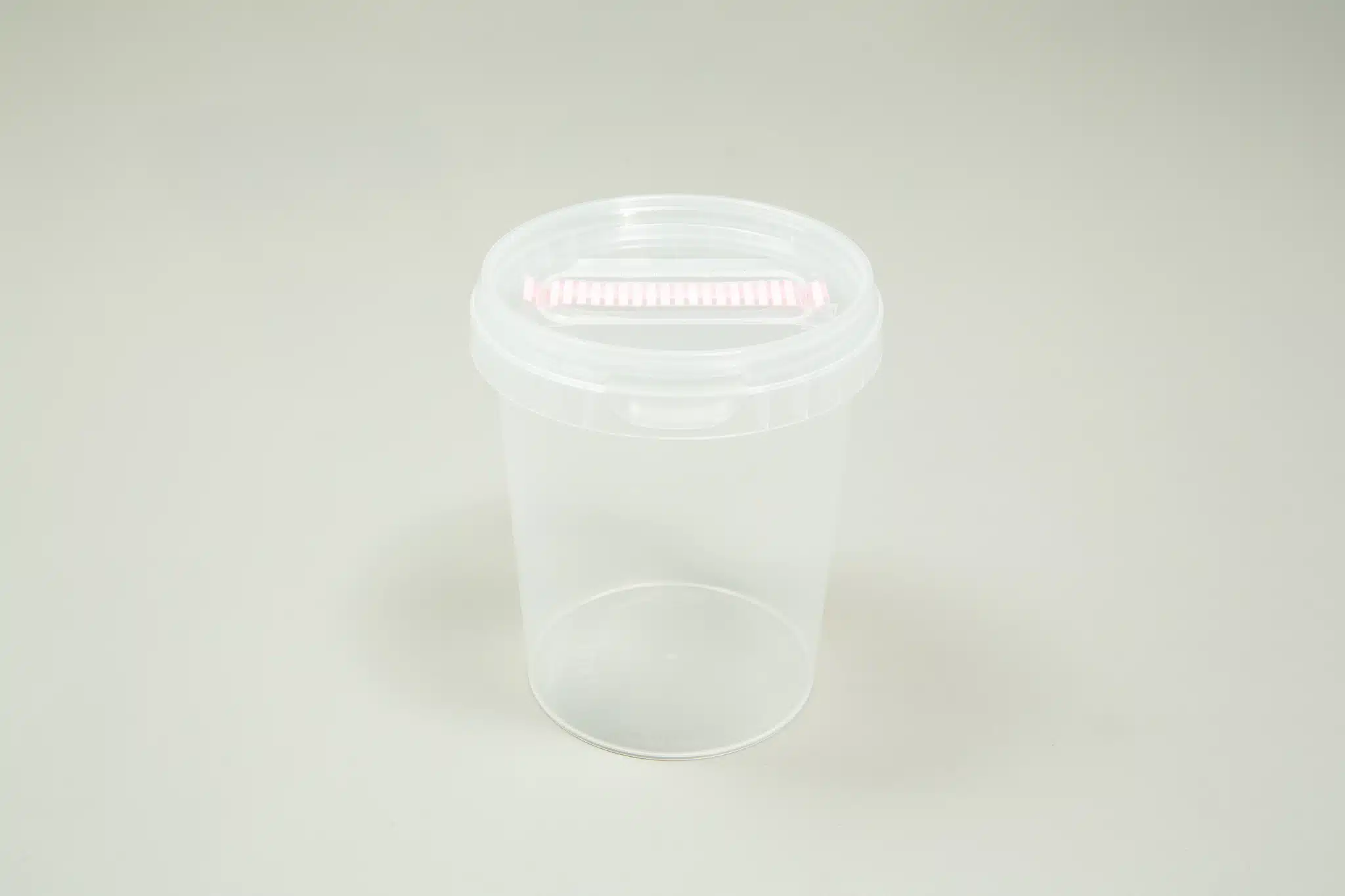 Mycrobox Polypropylene plant tissue Container with air filter | Reusable | Sac O2 2 Clear plastic container with a lid, placed on a plain light surface.