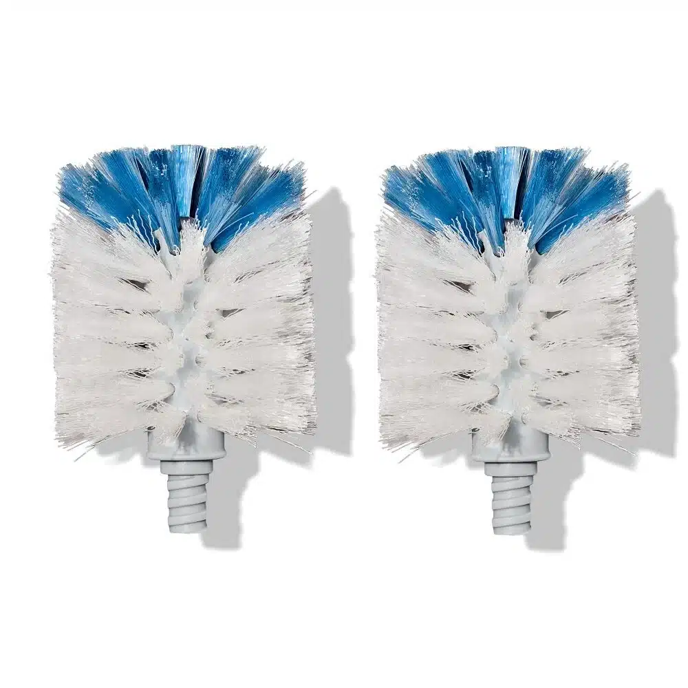 OXO Good Grips Bottle Brush replacement heads, 2 pack 1 Two replacement brush heads with white and blue bristles, shown on a white background with shadows.