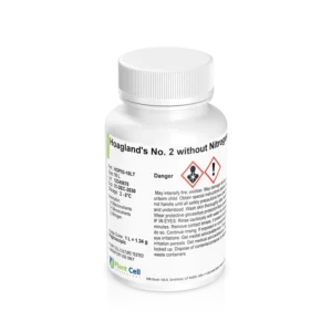 White bottle labelled Hoaglands No. 2 without Nitrogen with hazard symbols and detailed text on the label.