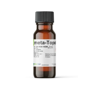 Brown glass bottle labelled meta-Topol with dosage, warnings, and storage details on a white background.