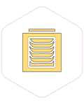 Yellow server rack icon with stacked trays, outlined in black, inside a hexagonal border—perfect for representing organised mushroom farming supplies or efficient mushroom growing supplies.