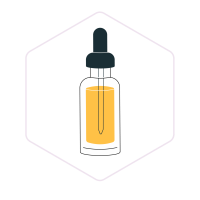 Illustration of a dropper bottle filled with yellow liquid, centred on a light hexagonal background—perfect for showcasing essential mushroom growing supplies.