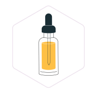 Illustration of a dropper bottle filled with yellow liquid, centred on a light hexagonal background—perfect for showcasing essential mushroom growing supplies.